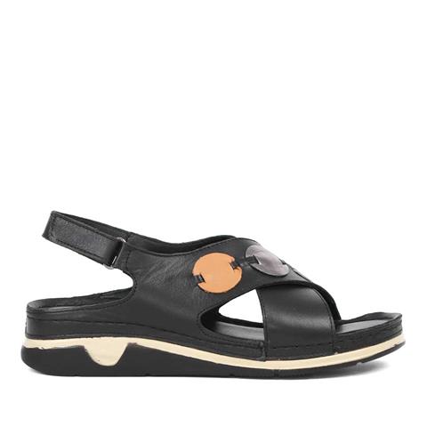 Kadın Siyah Bilekten Bantlı Deri Sandalet