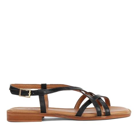 Kadın Siyah Bilekten Bantlı Deri Sandalet