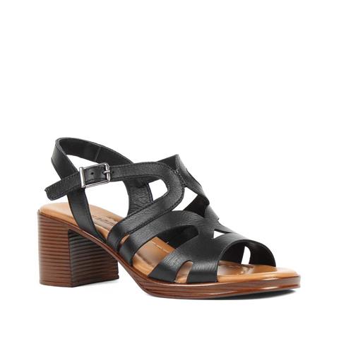 Kadın Siyah Bilekten Bantlı Deri Sandalet