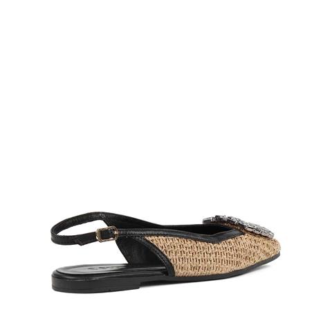 Kadın Siyah Bilekten Bantlı Hasır Deri Sandalet