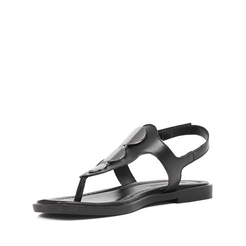 Kadın Siyah Bilekten Bantlı Parmak Arası Deri Sandalet