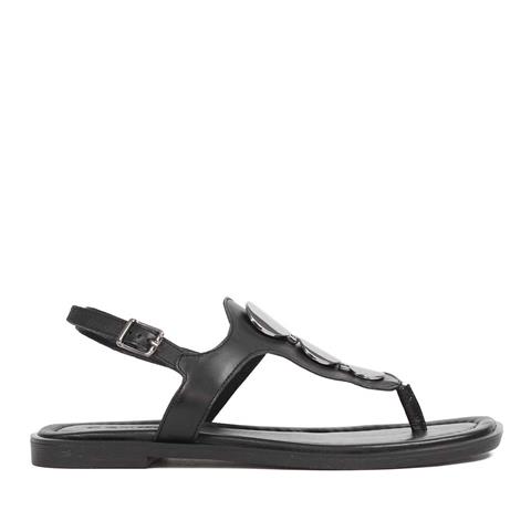 Kadın Siyah Bilekten Bantlı Parmak Arası Deri Sandalet