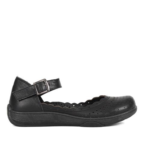 Kadın Siyah Bilekten Bantlı Tokalı Deri Ayakkabı