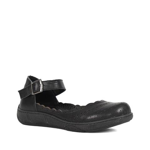 Kadın Siyah Bilekten Bantlı Tokalı Deri Ayakkabı