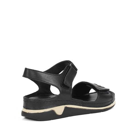 Kadın Siyah Bilekten Cırt Cırtlı Deri Sandalet