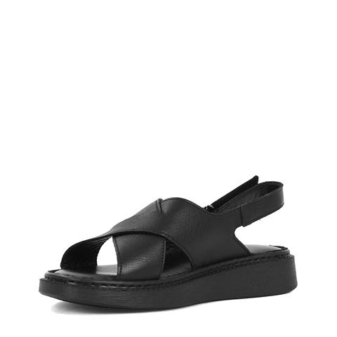 Kadın Siyah Bilekten Cırt Cırtlı Deri Sandalet