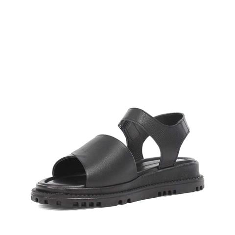 Kadın Siyah Bilekten Cırt Cırtlı Deri Sandalet