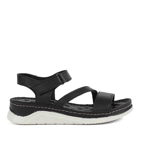 Kadın Siyah Bilekten Cırt Cırtlı Deri Sandalet