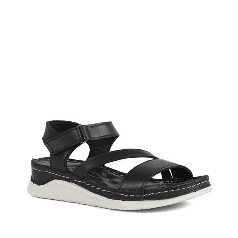 Kadın Siyah Bilekten Cırt Cırtlı Deri Sandalet