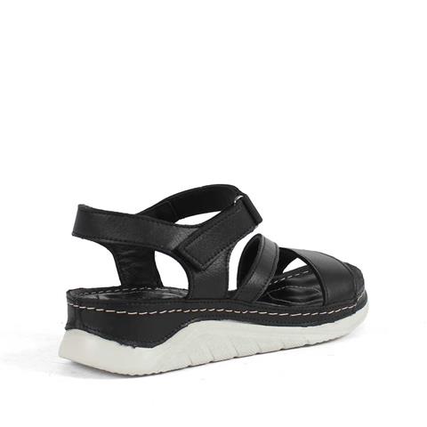 Kadın Siyah Bilekten Cırt Cırtlı Deri Sandalet