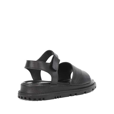 Kadın Siyah Bilekten Cırt Cırtlı Deri Sandalet