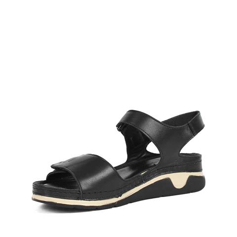 Kadın Siyah Bilekten Cırt Cırtlı Deri Sandalet