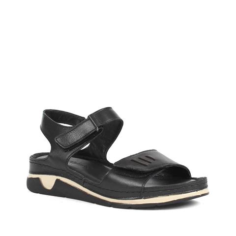 Kadın Siyah Bilekten Cırt Cırtlı Deri Sandalet