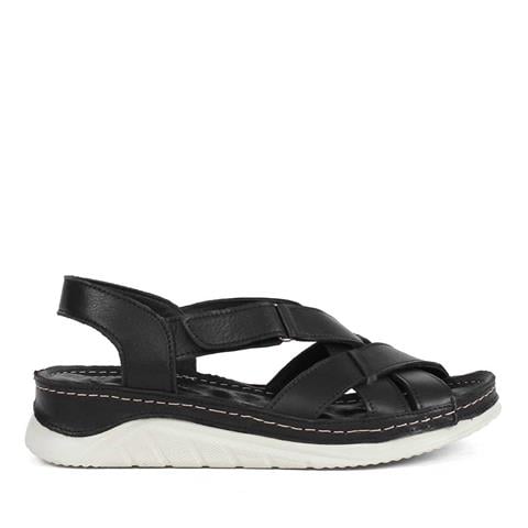 Kadın Siyah Bilekten Cırt Cırtlı Gladyatör Sandalet