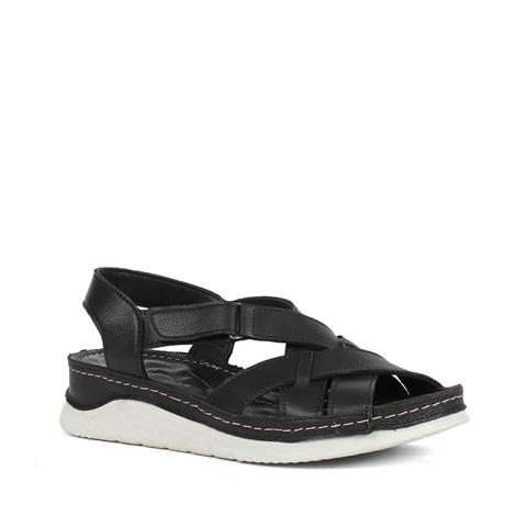 Kadın Siyah Bilekten Cırt Cırtlı Gladyatör Sandalet