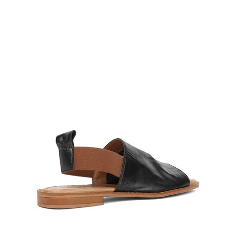 Kadın Siyah Bilekten Lastikli Deri Sandalet