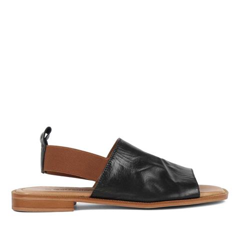 Kadın Siyah Bilekten Lastikli Deri Sandalet