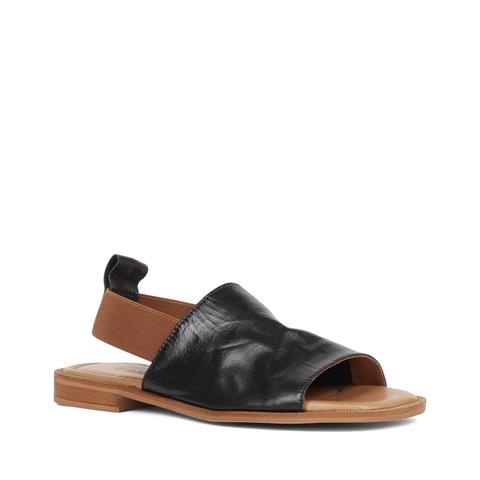 Kadın Siyah Bilekten Lastikli Deri Sandalet