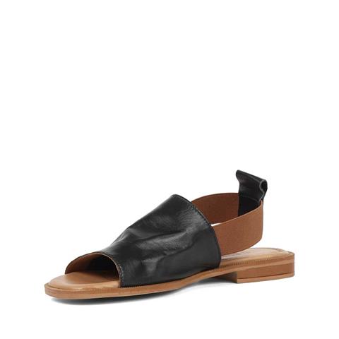 Kadın Siyah Bilekten Lastikli Deri Sandalet