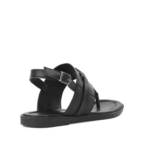 Kadın Siyah Bilekten Tokalı Parmak Arası Deri Sandalet