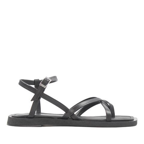 Kadın Siyah Çapraz İnce Bantlı Deri Sandalet