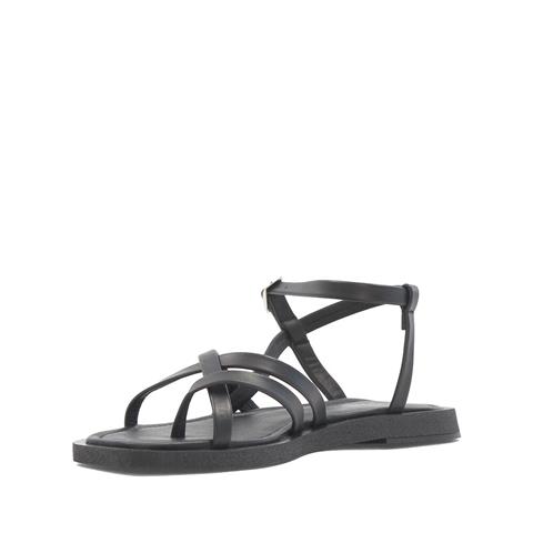 Kadın Siyah Çapraz İnce Bantlı Deri Sandalet