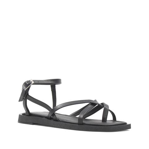 Kadın Siyah Çapraz İnce Bantlı Deri Sandalet