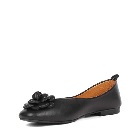 Kadın Siyah Çiçek Detaylı Deri Babet