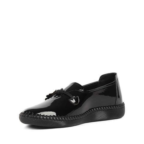 Kadın Siyah Çiçek Detaylı Rugan Deri Ayakkabı