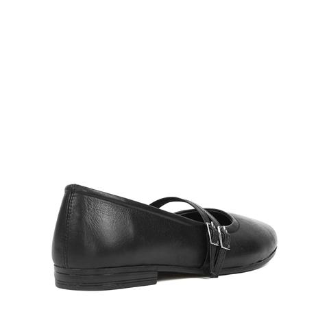 Kadın Siyah Çift Bantlı Deri Babet