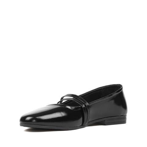 Kadın Siyah Çift Bantlı Rugan Deri Babet