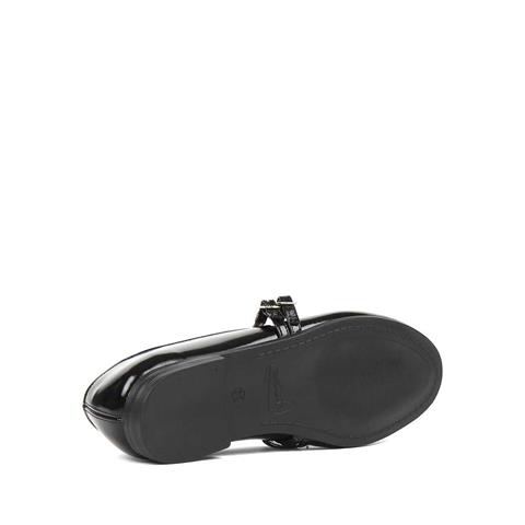 Kadın Siyah Çift Bantlı Rugan Deri Babet