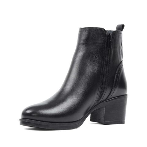 Kadın Siyah Çift Fermuarlı Deri Bot