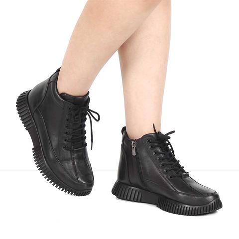 Kadın Siyah Çift Fermuarlı Deri Bot