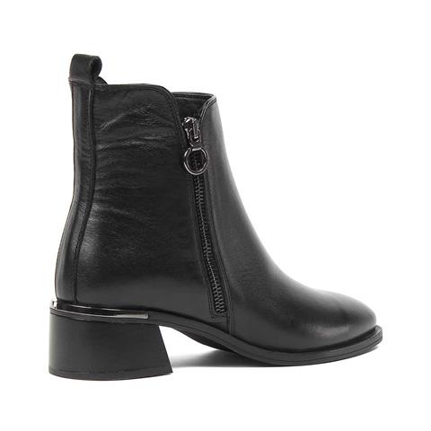 Kadın Siyah Çift Fermuarlı Deri Bot