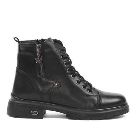 Kadın Siyah Çift Fermuarlı Deri Bot