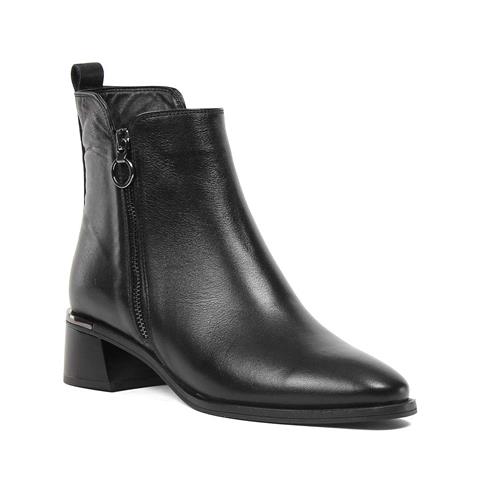 Kadın Siyah Çift Fermuarlı Deri Bot