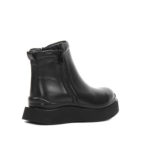 Kadın Siyah Çift Fermuarlı Deri Bot