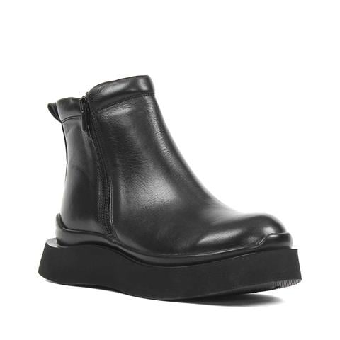 Kadın Siyah Çift Fermuarlı Deri Bot