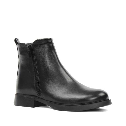 Kadın Siyah Çift Fermuarlı Deri Bot