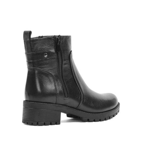 Kadın Siyah Çift Fermuarlı Kalın Topuklu Deri Bot