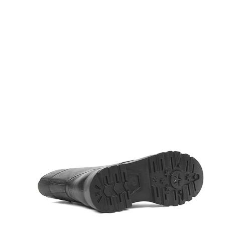 Kadın Siyah Bağcıklı Fermuarlı Kalın Topuklu Deri Bot