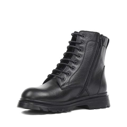 Kadın Siyah Bağcıklı Fermuarlı Kalın Topuklu Deri Bot