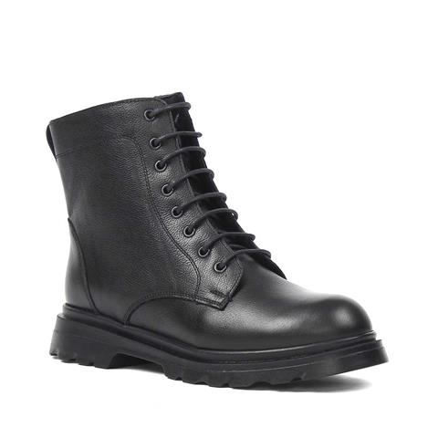 Kadın Siyah Bağcıklı Fermuarlı Kalın Topuklu Deri Bot