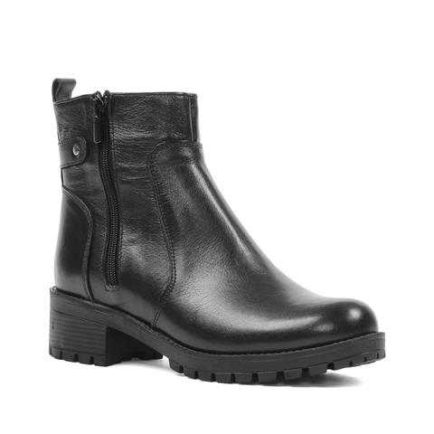 Kadın Siyah Çift Fermuarlı Kalın Topuklu Deri Bot