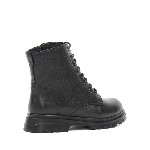 Kadın Siyah Bağcıklı Fermuarlı Kalın Topuklu Deri Bot