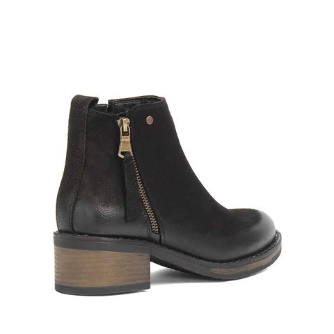 Kadın Siyah Çift Fermuarlı Nubuk Deri Bot