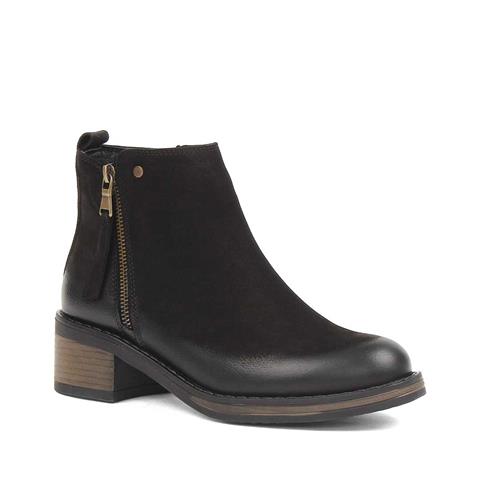 Kadın Siyah Çift Fermuarlı Nubuk Deri Bot