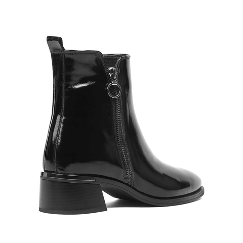 Kadın Siyah Çift Fermuarlı Rugan Deri Bot