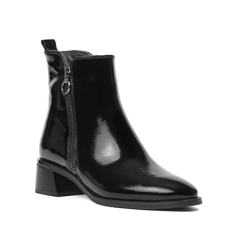 Kadın Siyah Çift Fermuarlı Rugan Deri Bot